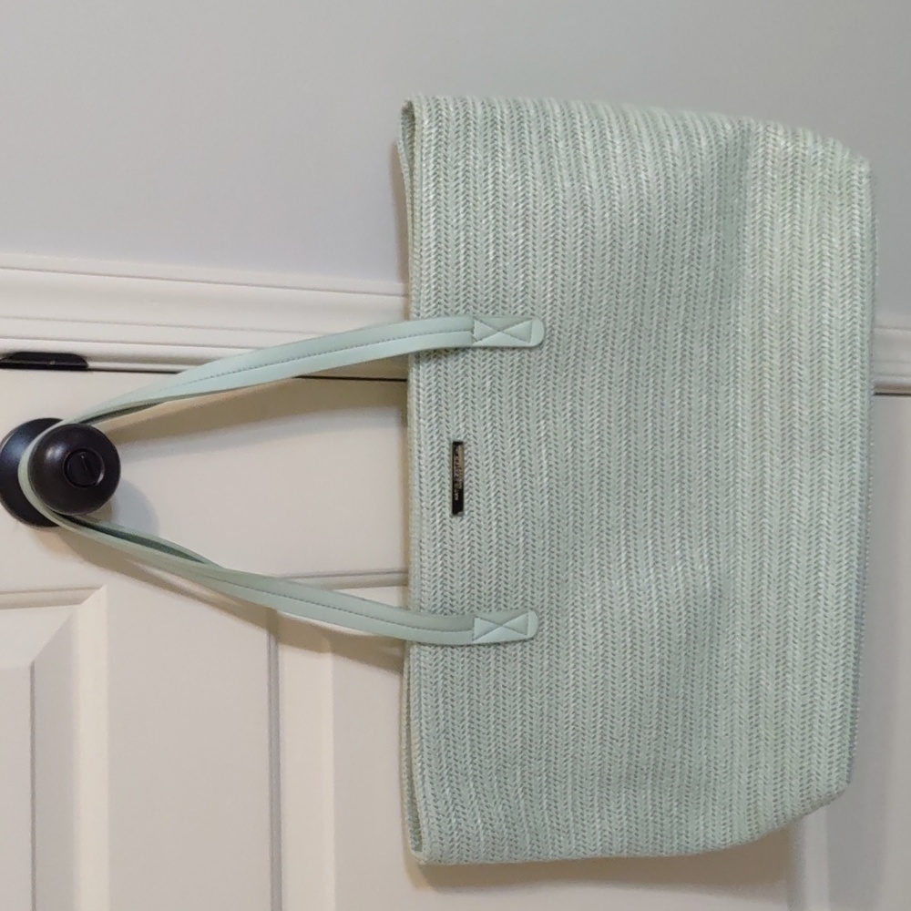 Katie Loxton Pale Green Oversized Faux Straw Tote Coastal Boho Beach